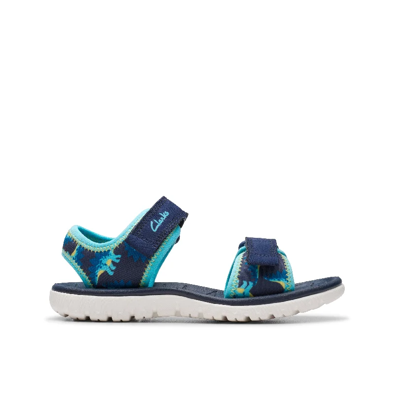 Clarks Surfing Tide K Boys Navy Dinosaur Water Friendly Sandal