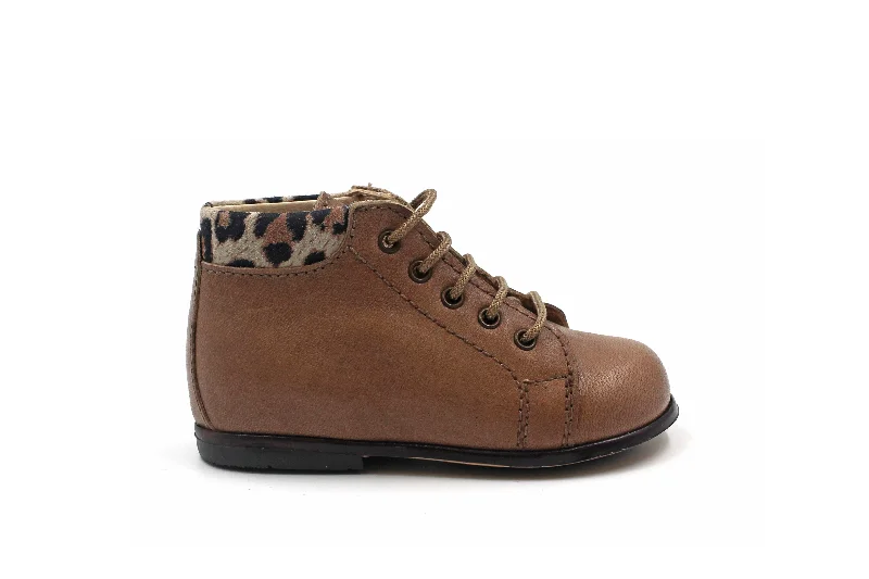 Beberlis Camel Leopard Lace-up Baby Bootie