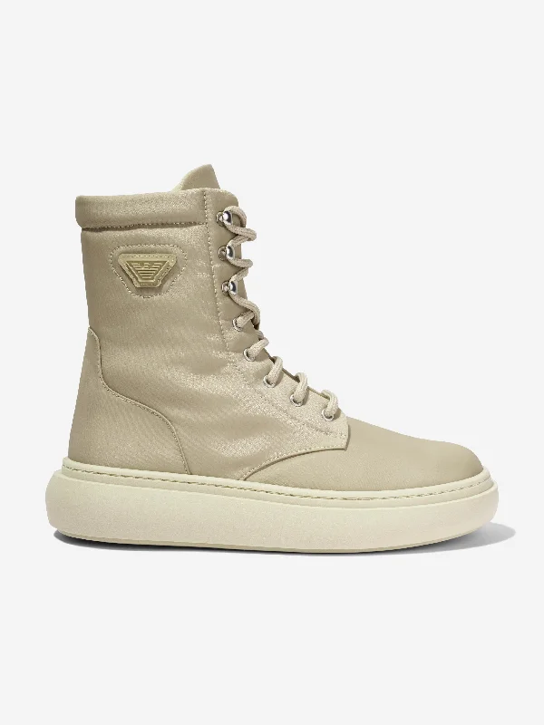 Emporio Armani Boys Lace Up Boots in Beige