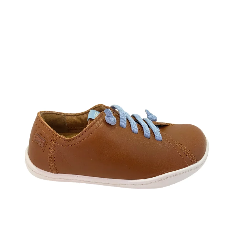 Camper Kids Shoes | Peu Elastic Laces | Tan, Blue & White sole