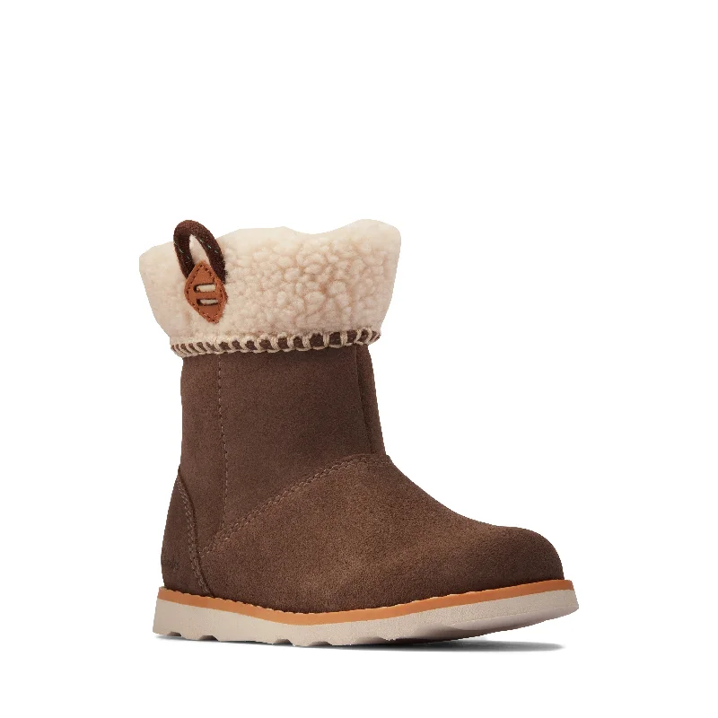 Clarks Crown Loop Girls Walnut Suede Boot