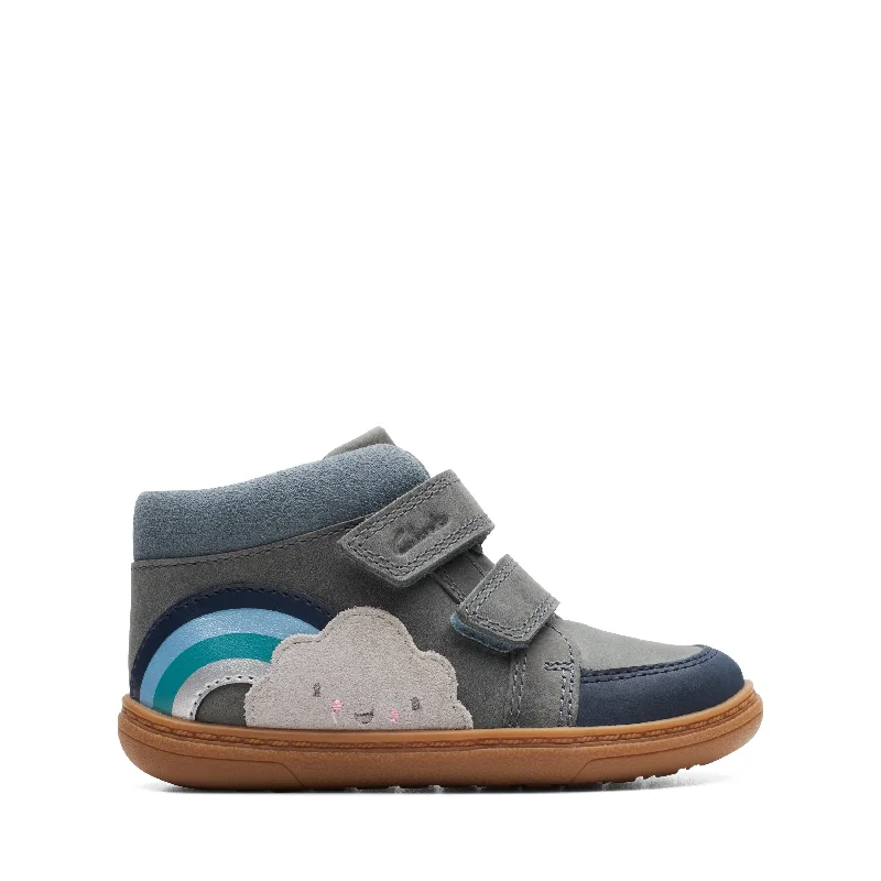 Clarks Flash Rise T Girls Denim Blue Rainbow Boot