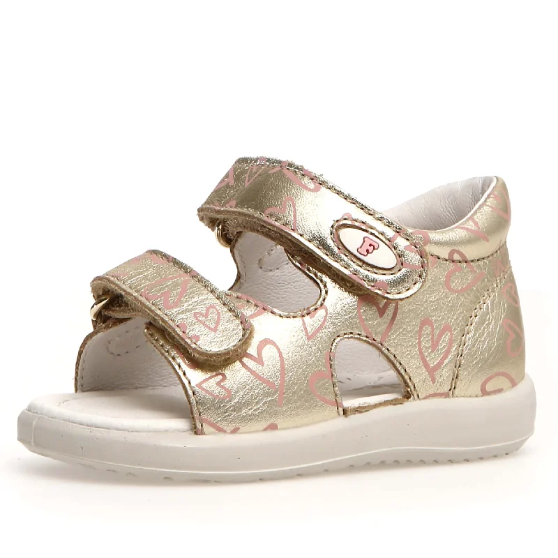 Falcotto New River Girl's Sandals - Metallic Platinum/Pink Heart Print