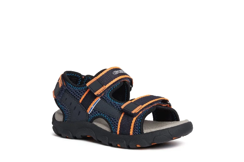 Geox Strada Boys Navy Fluorescent Orange Sandal