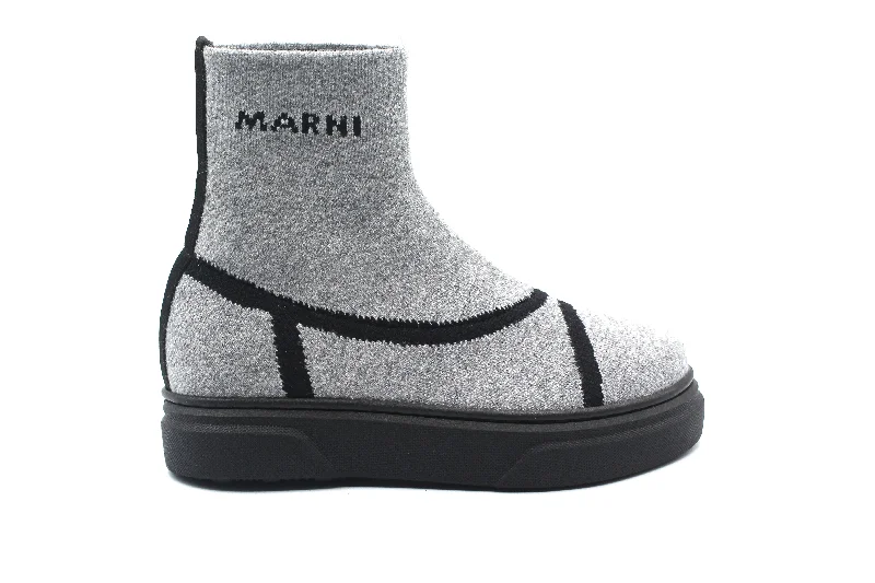 Marni Grey Logo Sock Bootie