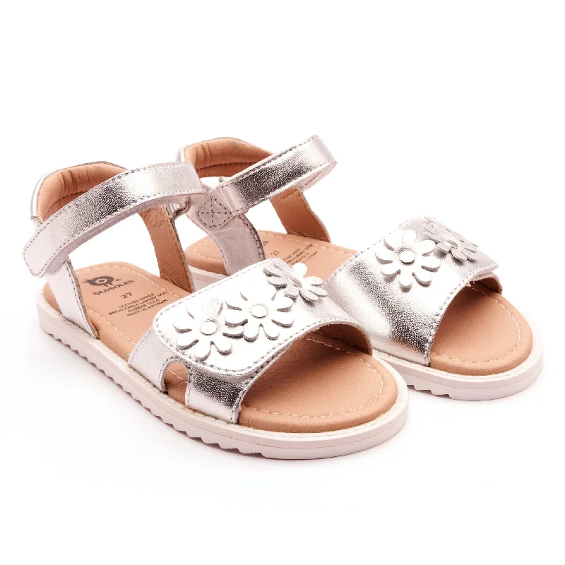 Old Soles Girl's 7042 Flower Sandy Sandals - Silver / White Sole