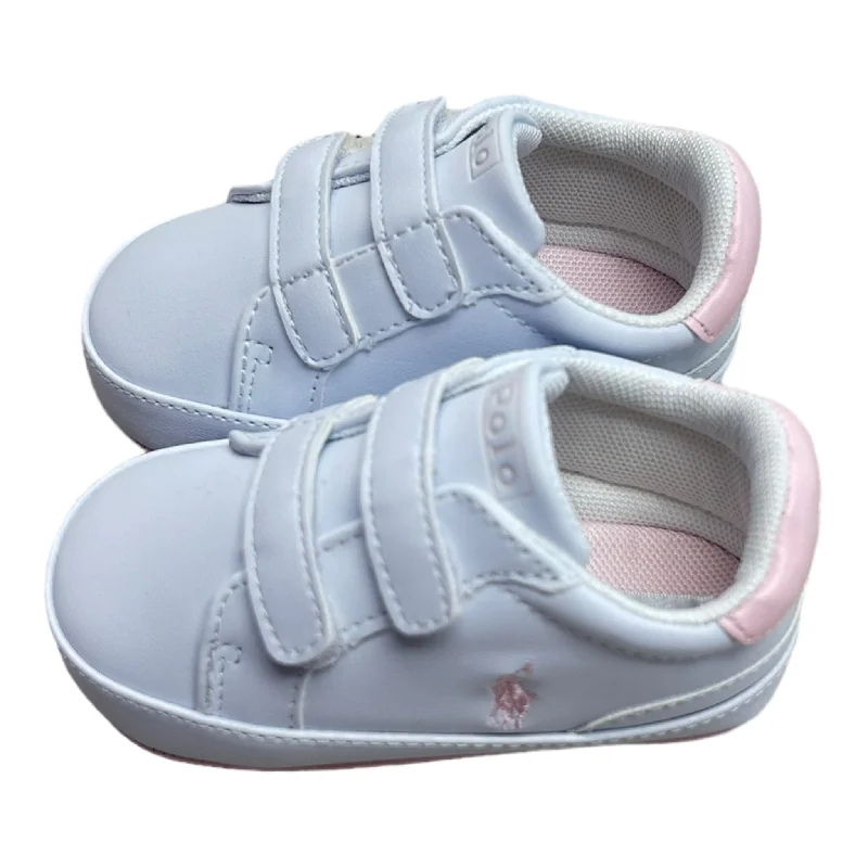 Ralph Lauren - White faux leather baby shoes, pink trim, trainer style, velcro