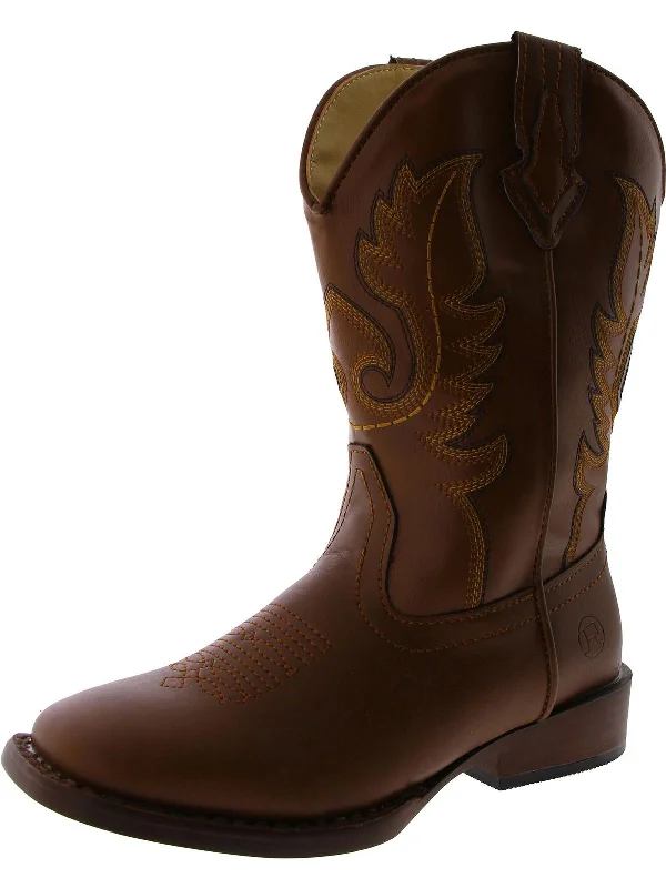 Texson Girls Slip On Square Toe Cowboy, Western Boots