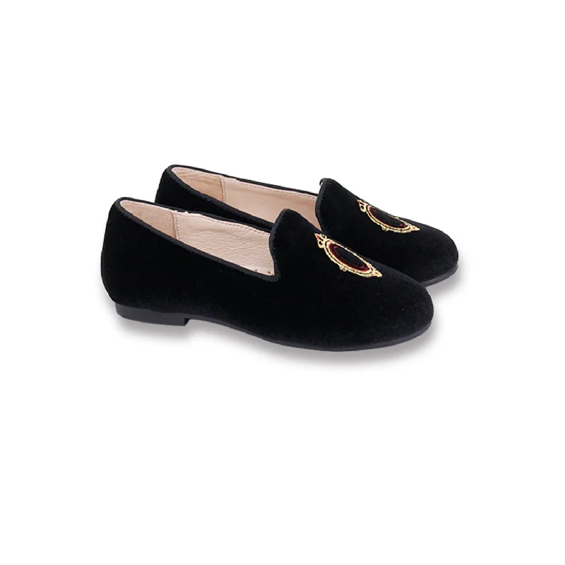 CAMILLE BLACK VELVET EMBLEM SHOES [FINAL SALE]