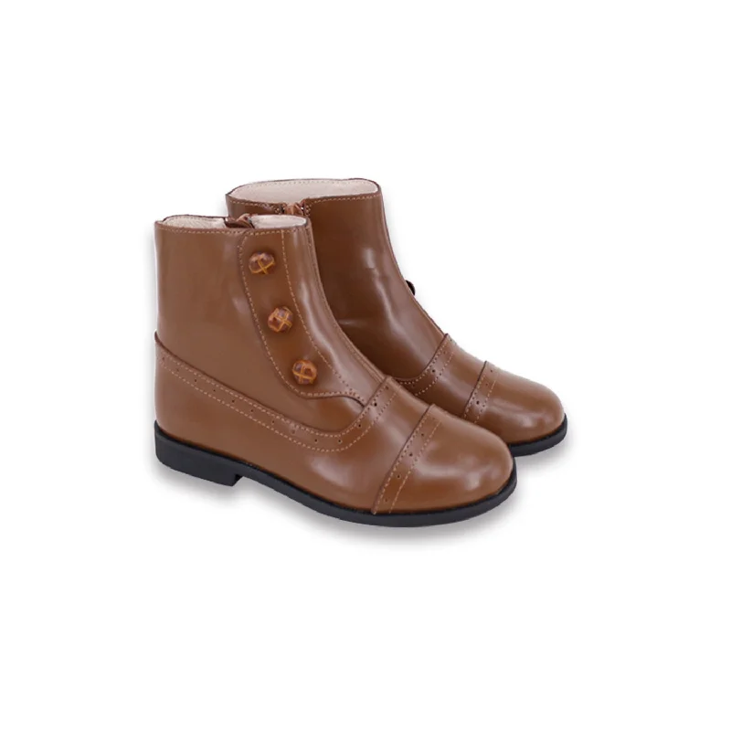 CAMILLE KIDS BROWN LEATHER BUTTON BOOTIE [FINAL SALE]