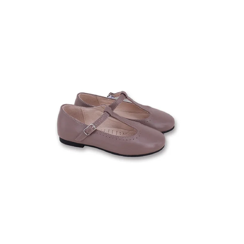 CAMILLE TAUPE LEATHER T-STRAP SHOE [FINAL SALE]