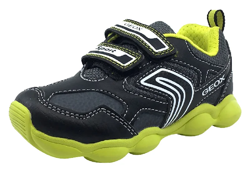 Geox Boy's Munfrey Leather Black/Lime Double Velcro Sneaker