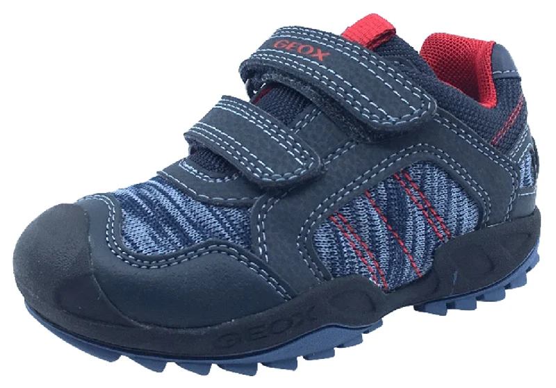 GEOX Boy's Savage Hook and Loop Closure Sneaker Tennis Shoes, Navy/Red