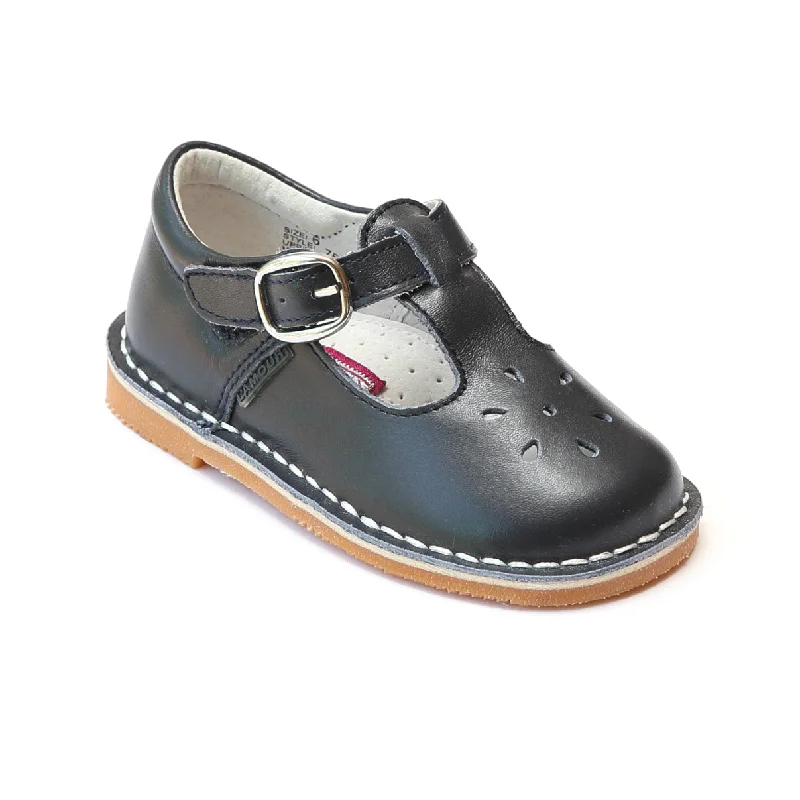 L'Amour Girls Classic 751 Navy Leather Mary Janes