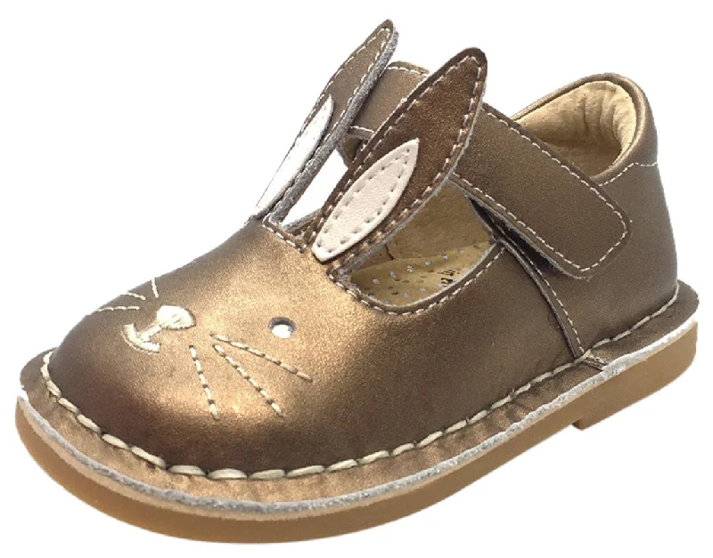 Livie & Luca Girl's Molly Copper Metallic Smooth Leather Bunny Mary Jane Shoe with Hook and Loop Strap