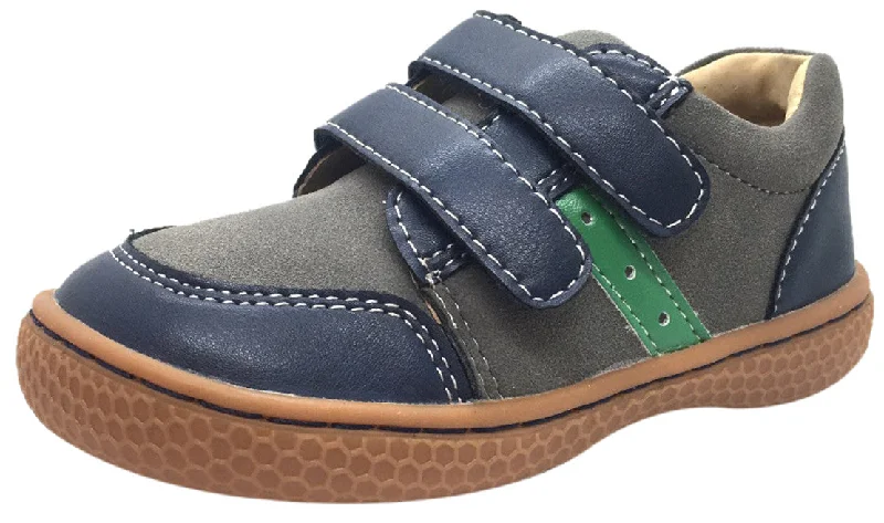 Livie & Luca Boy's Sagan Navy & Green Leather Sneaker Shoe with Double Hook and Loop Straps