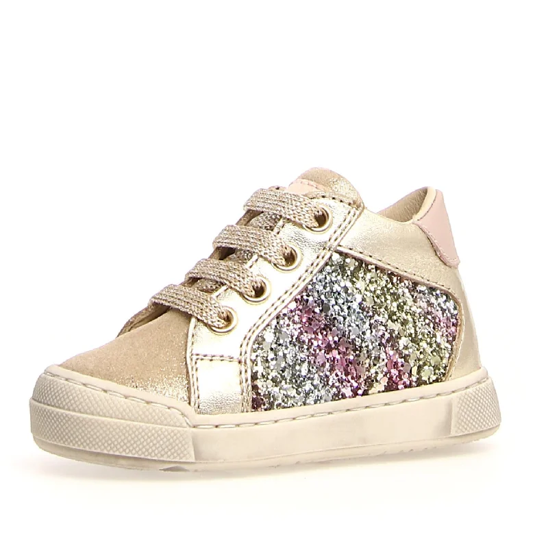 Falcotto Girl's Metallic Glitter Shaded Patiula Zip Sneakers, Platinum/Multi