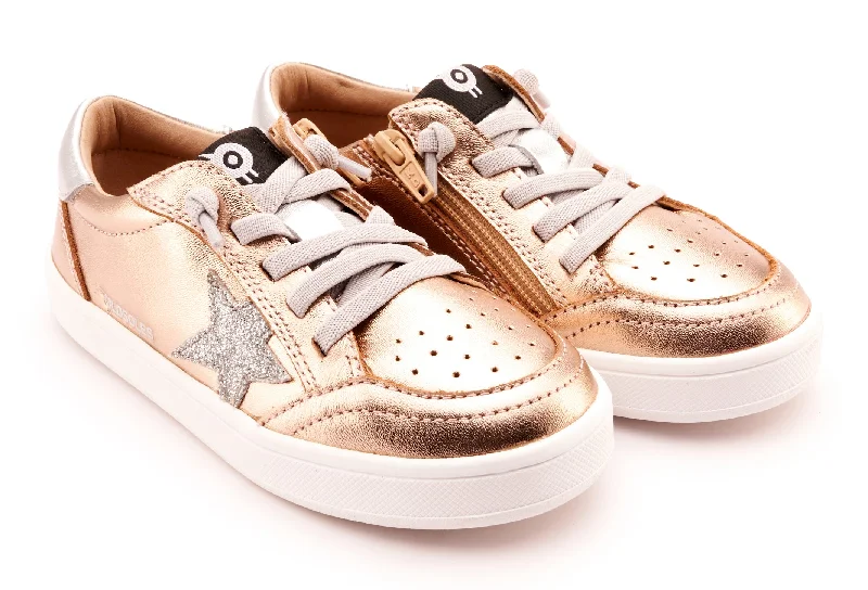 Old Soles Girl's 1006 Platinum Runner Casual Shoes - Copper / Glam Argent / Silver / White Sole