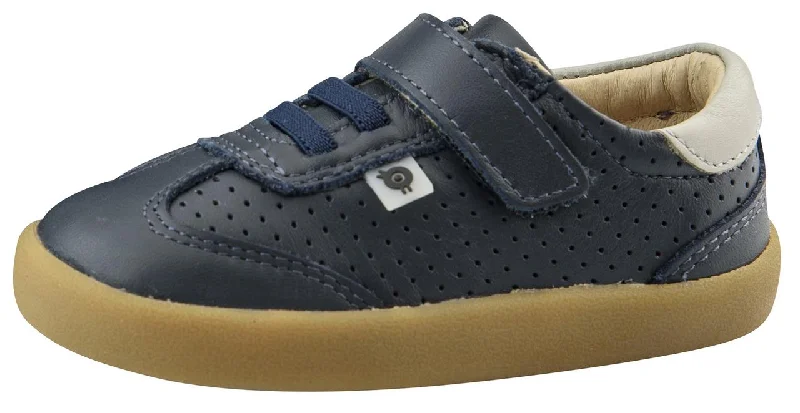 Old Soles Girl's & Boy's 5013 Mr Lee Premium Leather Slip On Sneaker Shoe With Hook and Loop Strap Slip On Sneaker Shoe , Navy/Gris