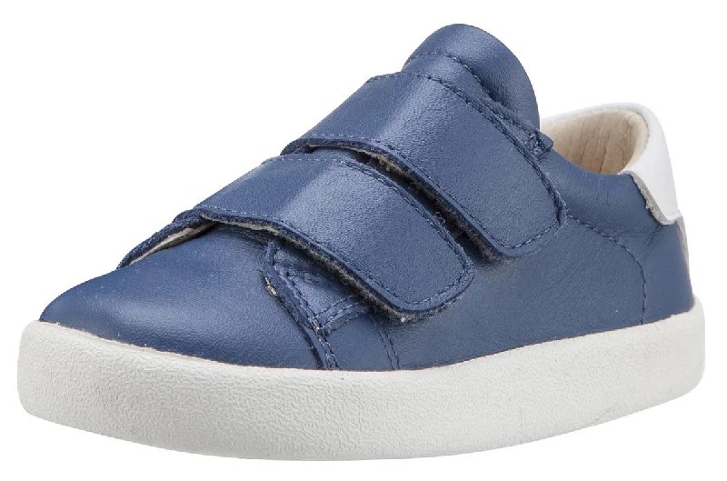 Old Soles Boy's & Girl's 5017 Toddy Shoe Blue and White Leather Bicolor Sneaker Shoe with Double Hook and Loop Straps