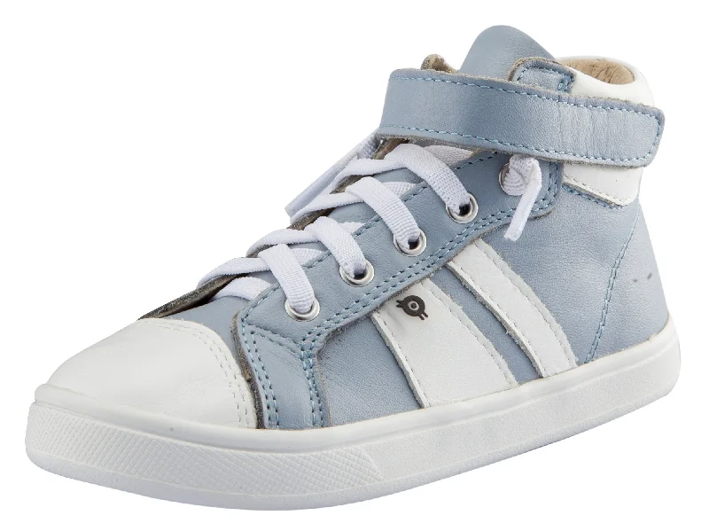 Old Soles Boy's and Girl's Urban Earth Leather Sneakers, Dusty Blue/Snow