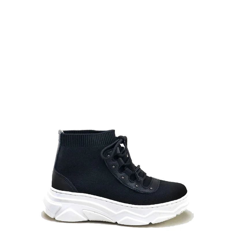 Papanatas Black Patent Sock Lace Sneaker Bootie