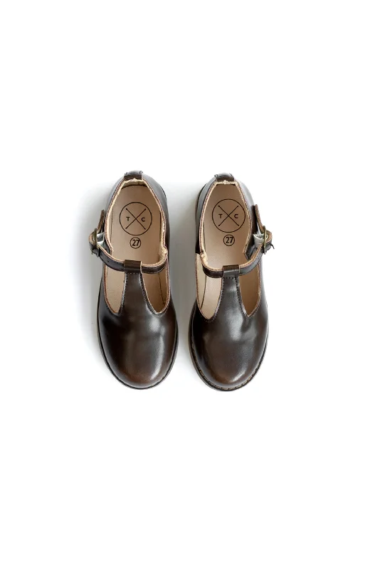 TANNERY & CO BROWN LEATHER T-STRAP SHOES [FINAL SALE]