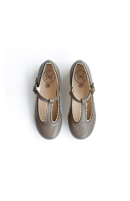 TANNERY & CO TAUPE LEATHER T-STRAP SHOE [FINAL SALE]