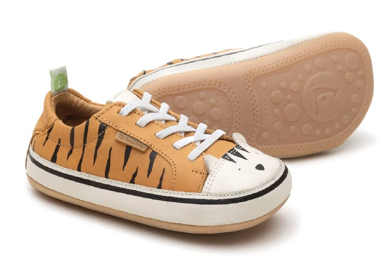 Tip Toey Joey Boy's and Girl's Funky Tiger Sneakers, Hay/Tapioca