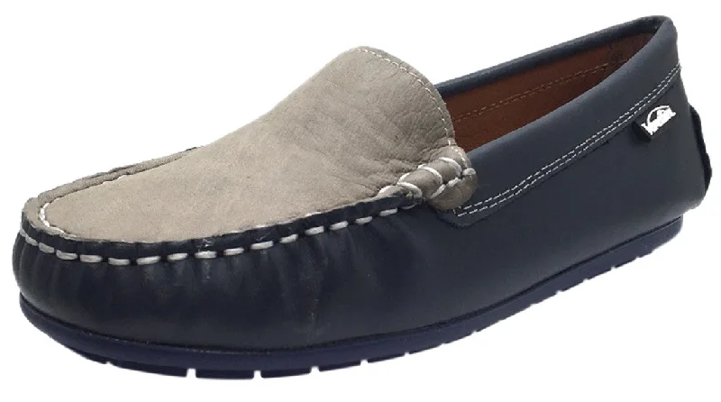 Venettini Girl's & Boy's Gordy Smooth Navy Leather Grey Upper Slip On Moccasin Loafer