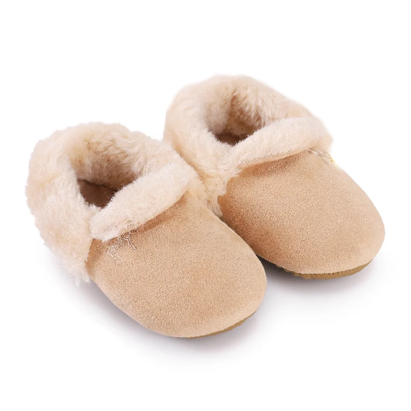 ZEEBRA TAN FUR LINED SOFT SOLE SLIPPERS [FINAL SALE]